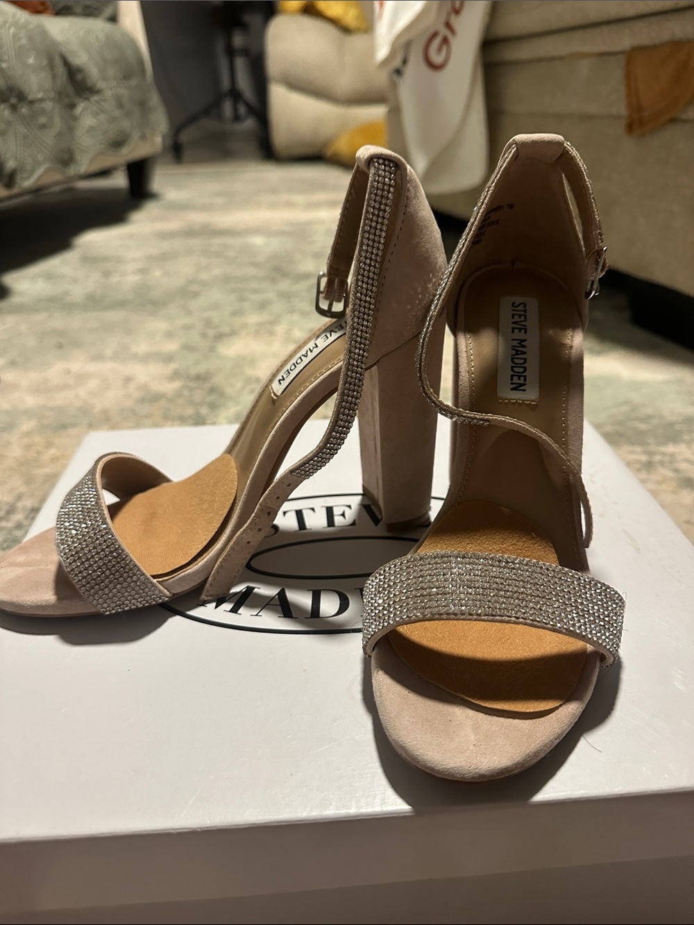 Steve Madden Blush Pink Rhinestone Block Heel Sandals